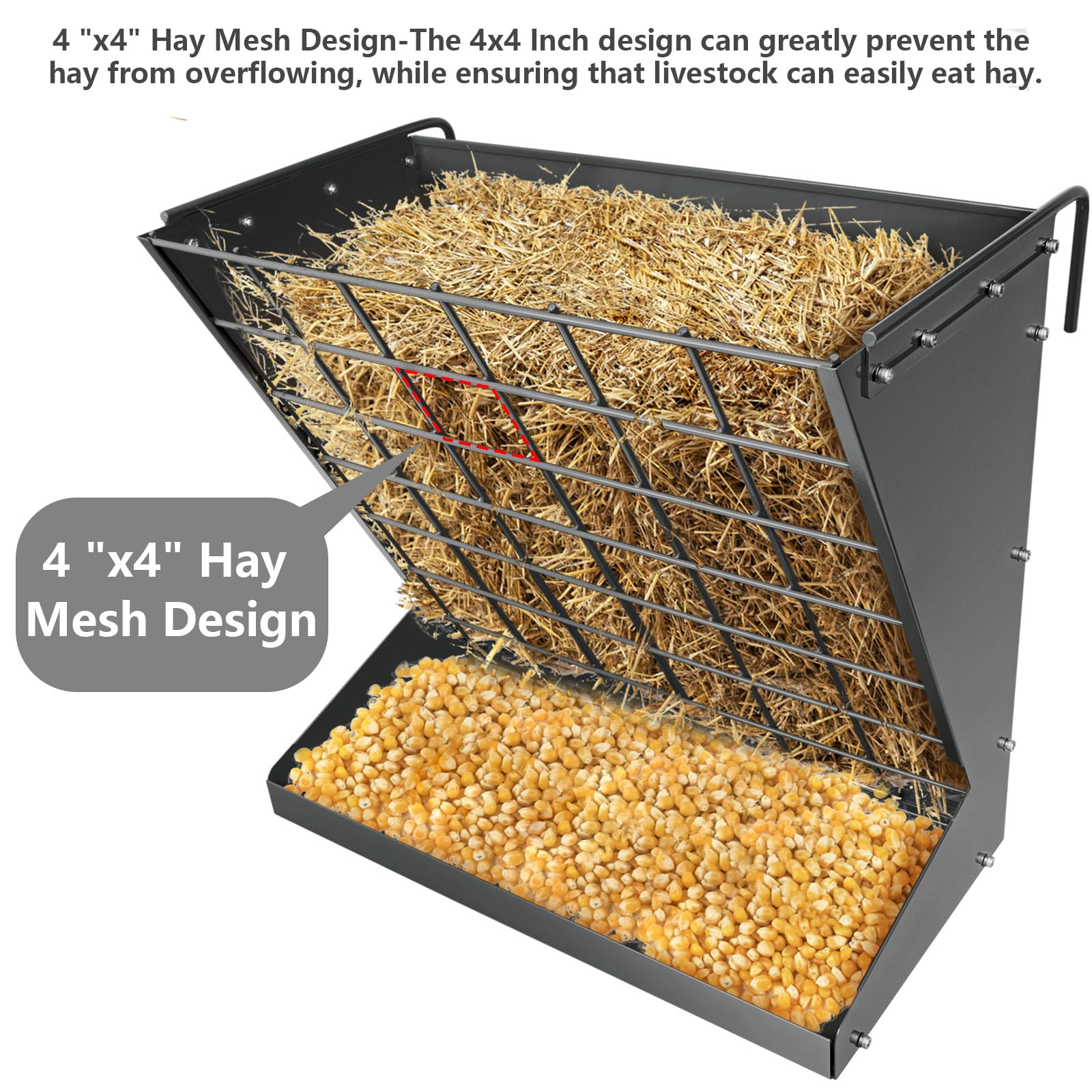 YXJSTO hay mesh 4x4 design close view highlights overflow prevention while keeping hay accessible.