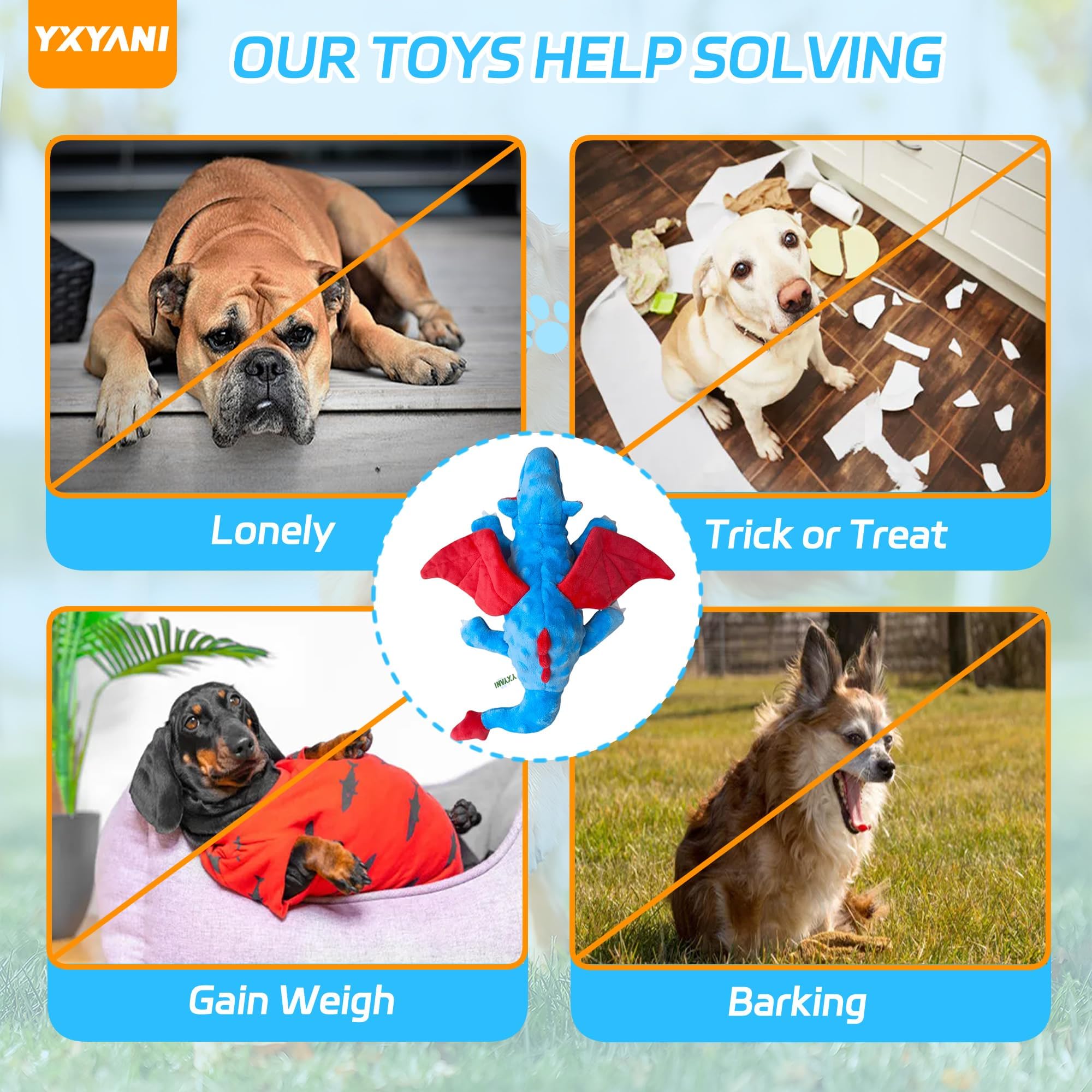 YXYANI plush dinosaur toy with embroidered eyes for safer chewing
