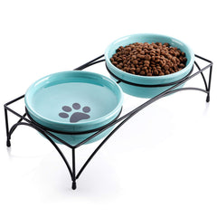 Y YHY ceramic raised pet bowls turquoise reduce neck strain during meals.