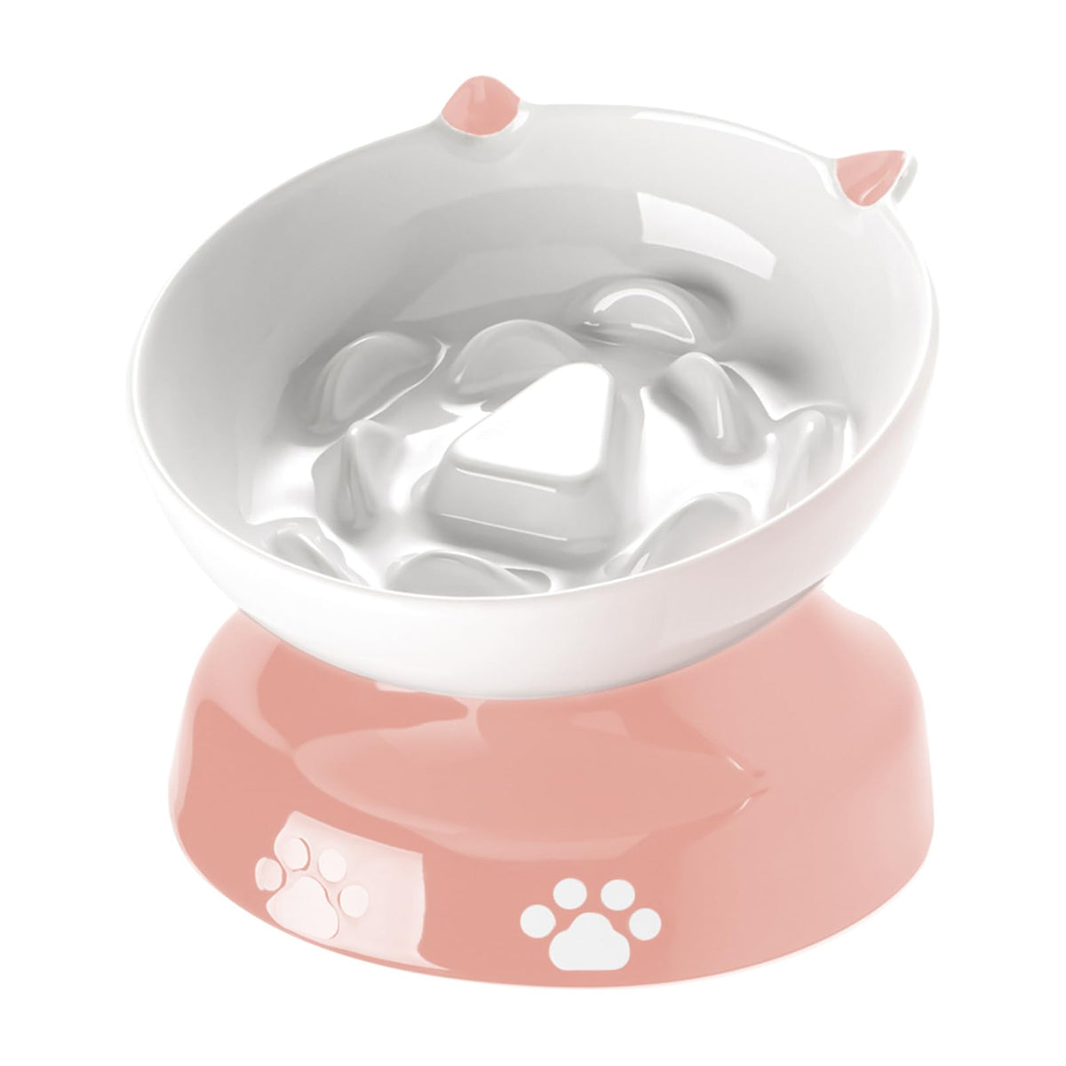 YYHY ceramic slow-feeder cat bowl pink tilted design promotes calmer meals