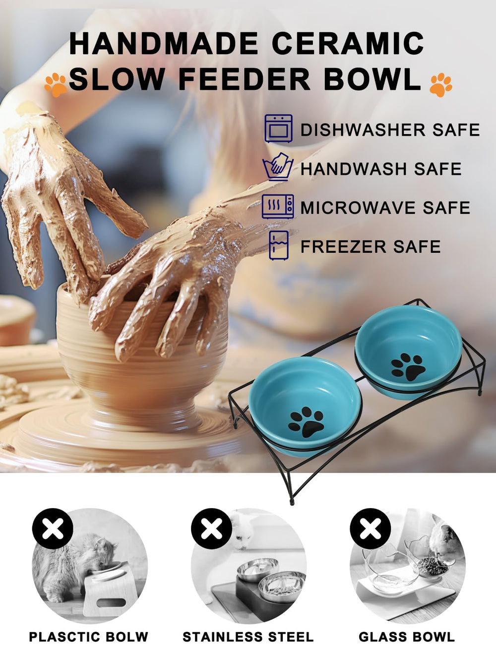 Y YHY turquoise bowls for indoor pets fit neatly with home kitchen decor.