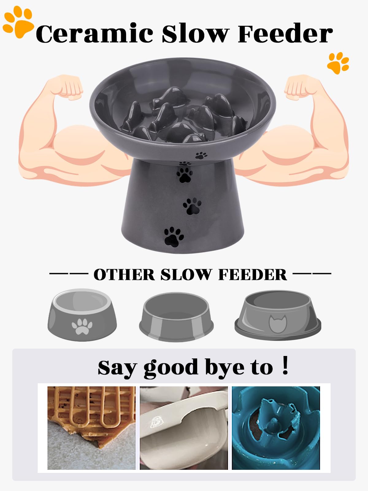 Y YHY elevated 5.7-inch base supports natural eating posture.