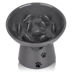 Y YHY slow feeder cat bowl gray, elevated for comfortable feeding.
