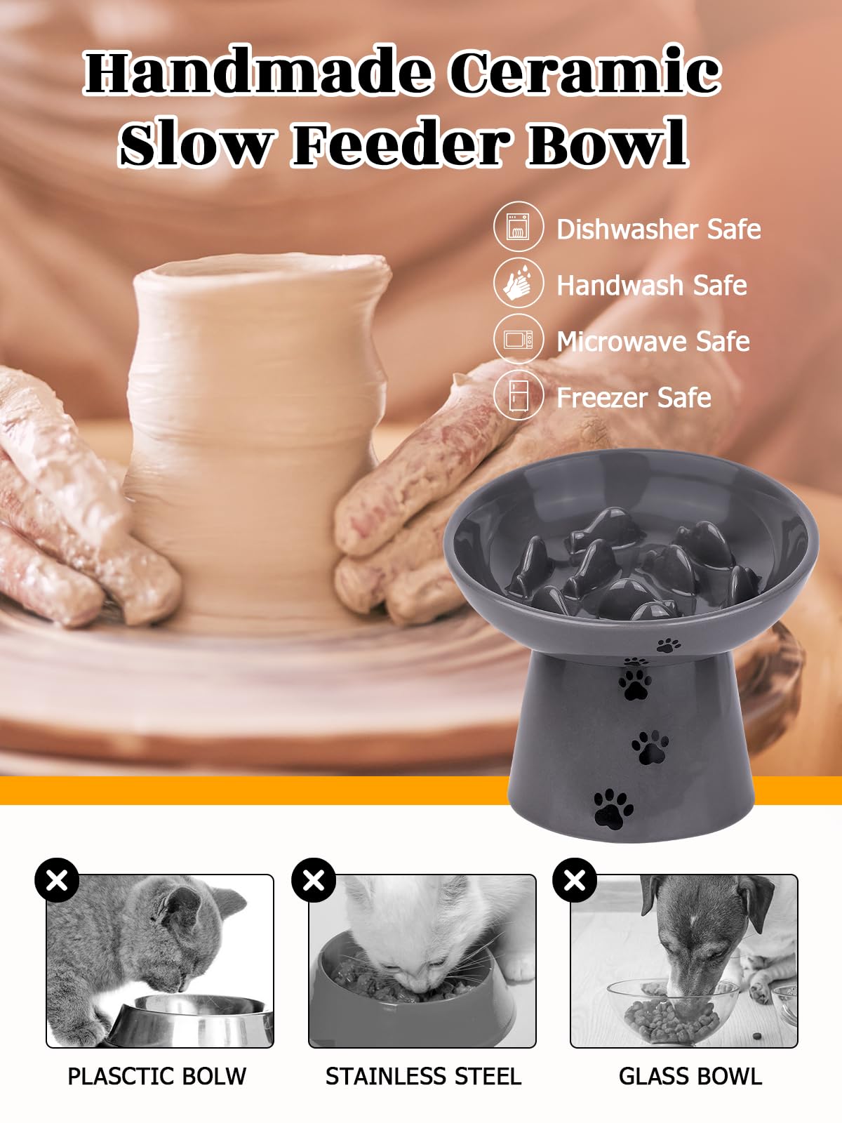Y YHY one-piece ceramic base keeps the bowl steady.