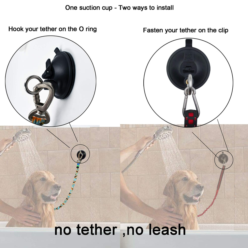 YYST pet grooming session with cleat tether shows calmer bath routine
