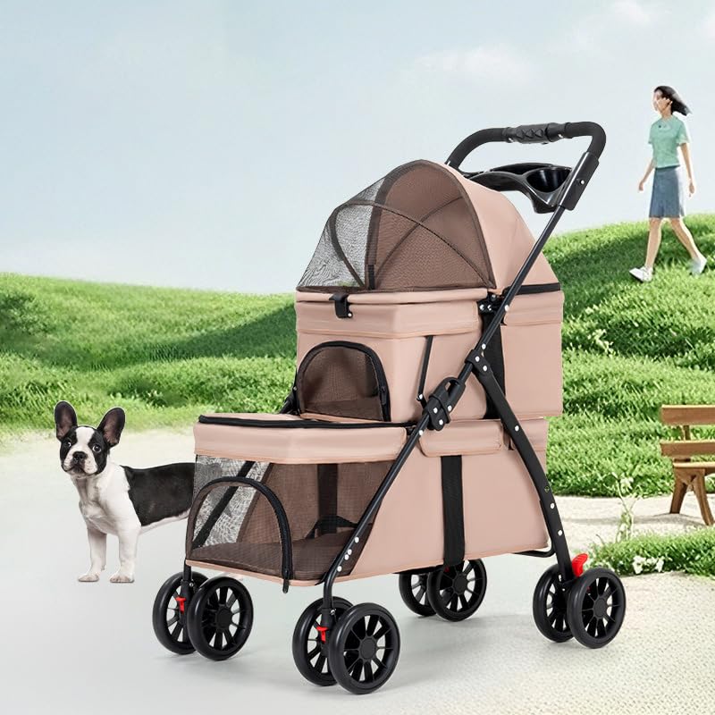 YYW Double Pet Stroller 360-degree front wheels ensure smooth steering.