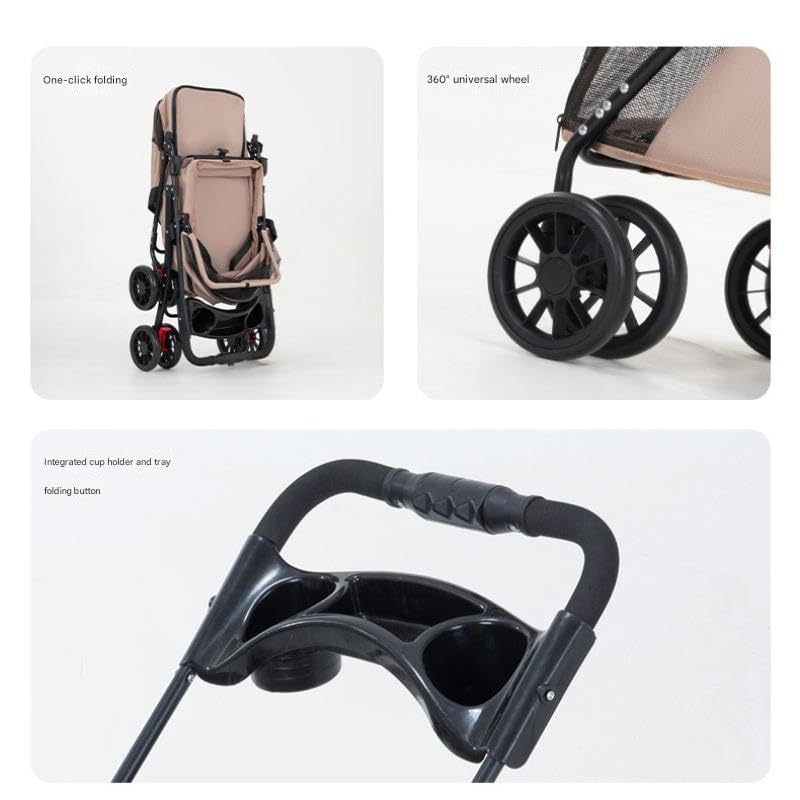 YYW Double Pet Stroller cup holder and storage for easy access.