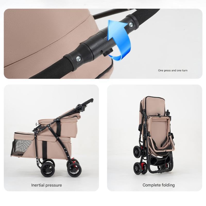 YYW Double Pet Stroller folded for compact travel and storage.