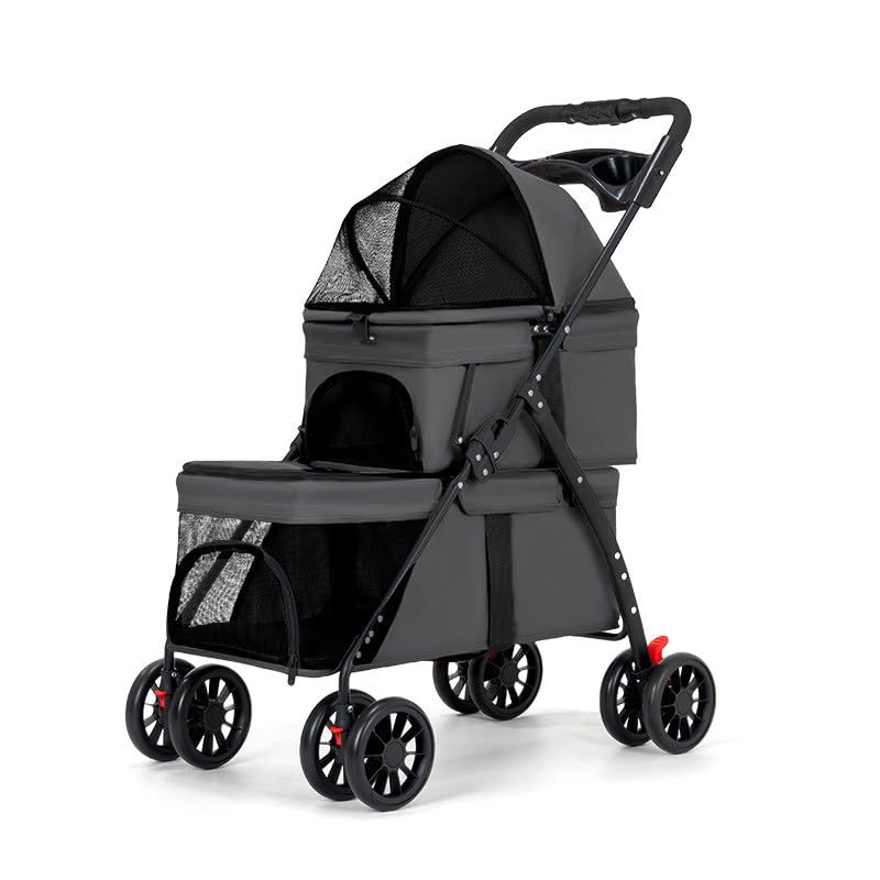 YYW Double Pet Stroller front view showing two compartments for secure, comfortable two-pet outings.