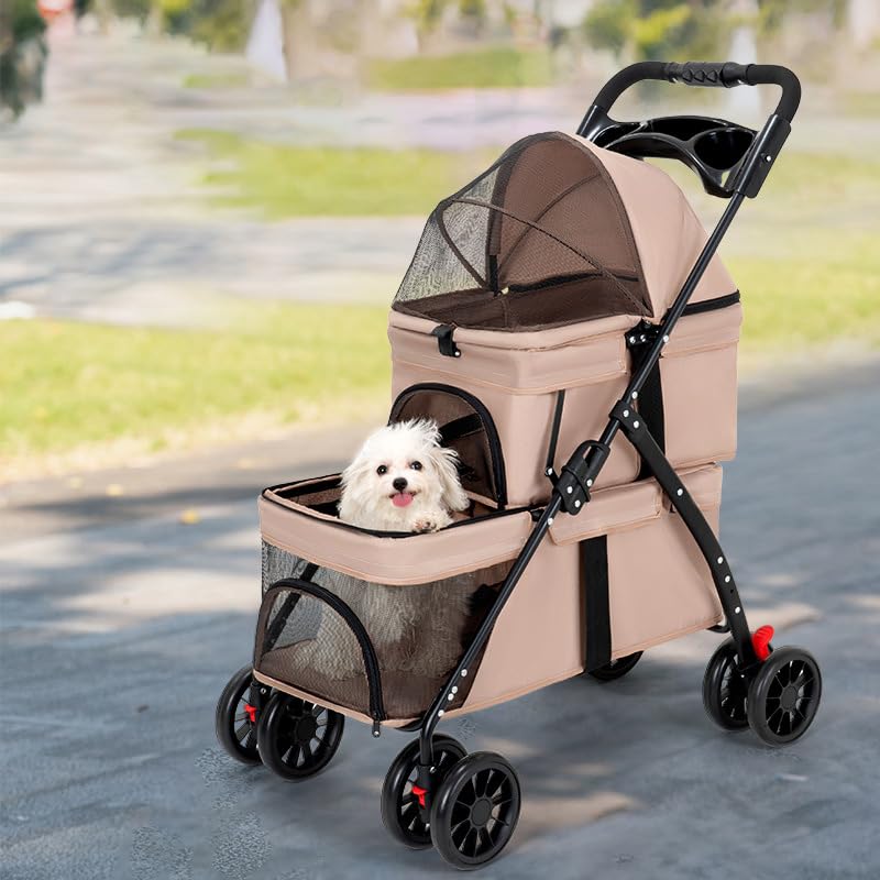 YYW Double Pet Stroller upper-compartment close-up for separate pet space.