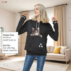 YYW Creative design hoodie front pocket emphasizes pet carry and fashion-friendly look.