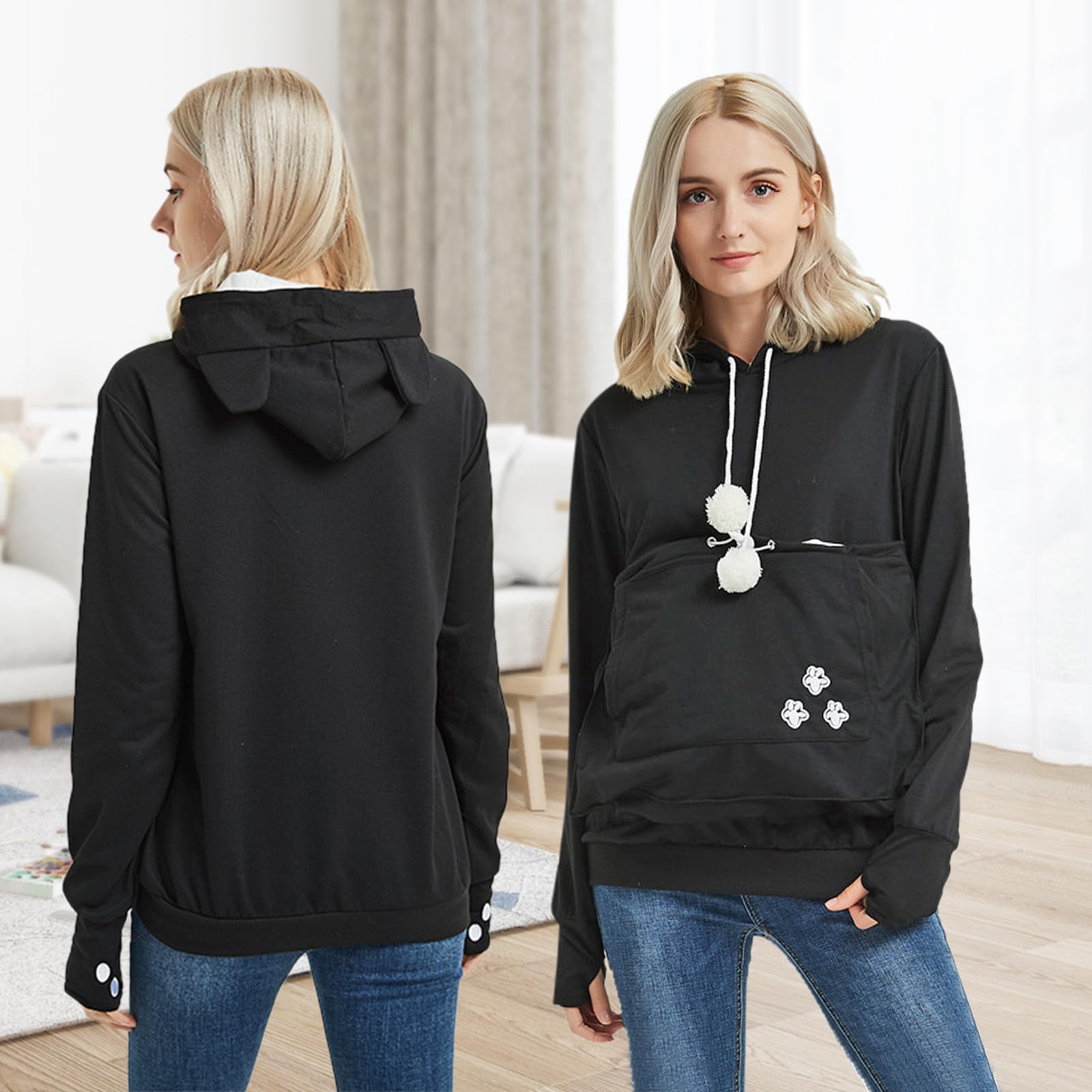 YYW Pet Holder Hoodie pocket closeup highlights functional front pocket for essentials.