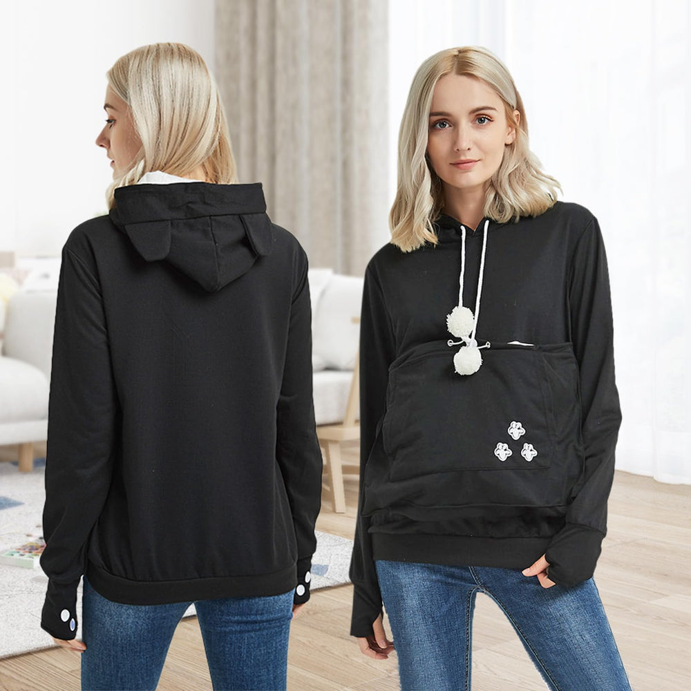 YYW Pet Holder Hoodie pocket closeup highlights functional front pocket for essentials.