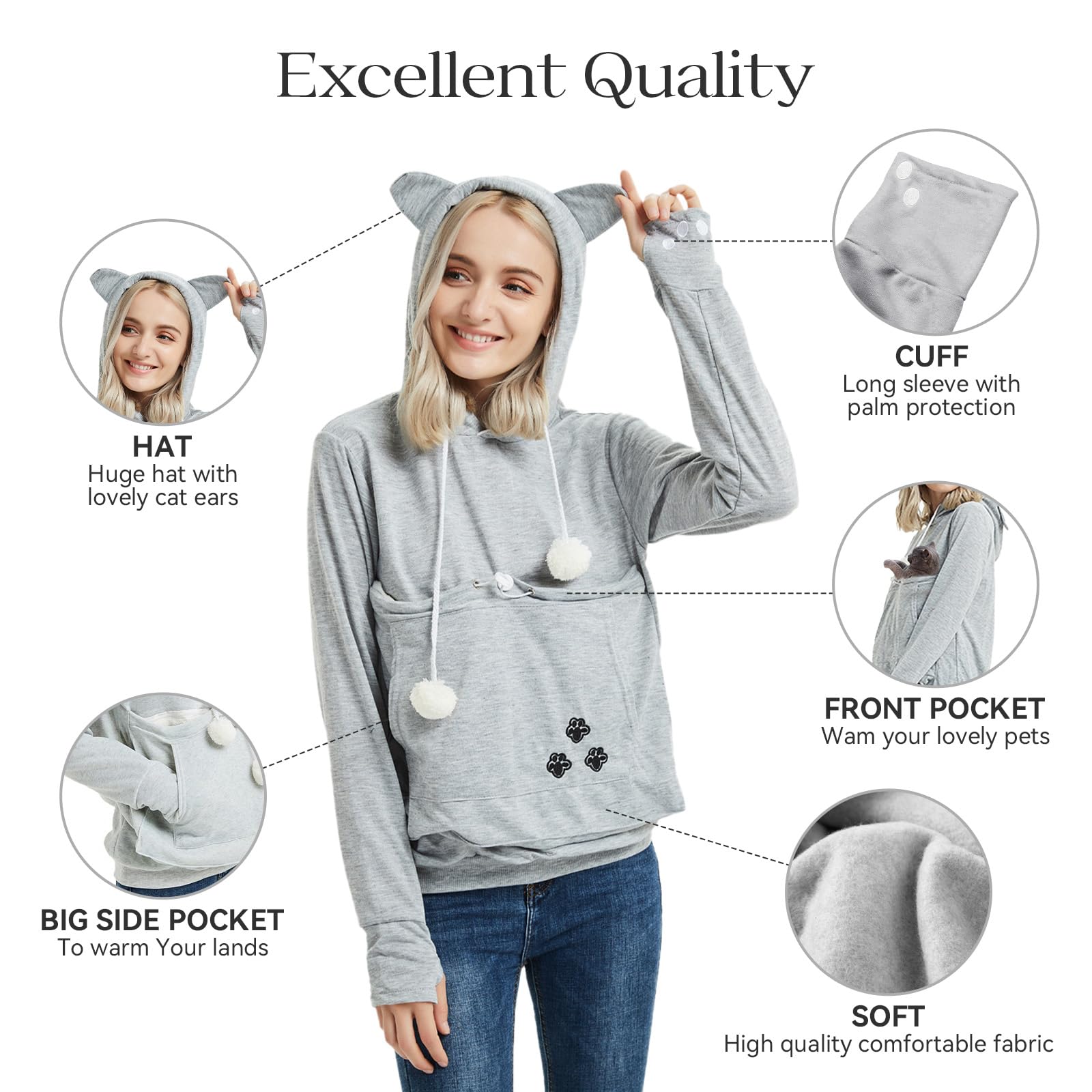 YYW Womens Pet Hoodie front pocket detail highlights versatile on-the-go storage.