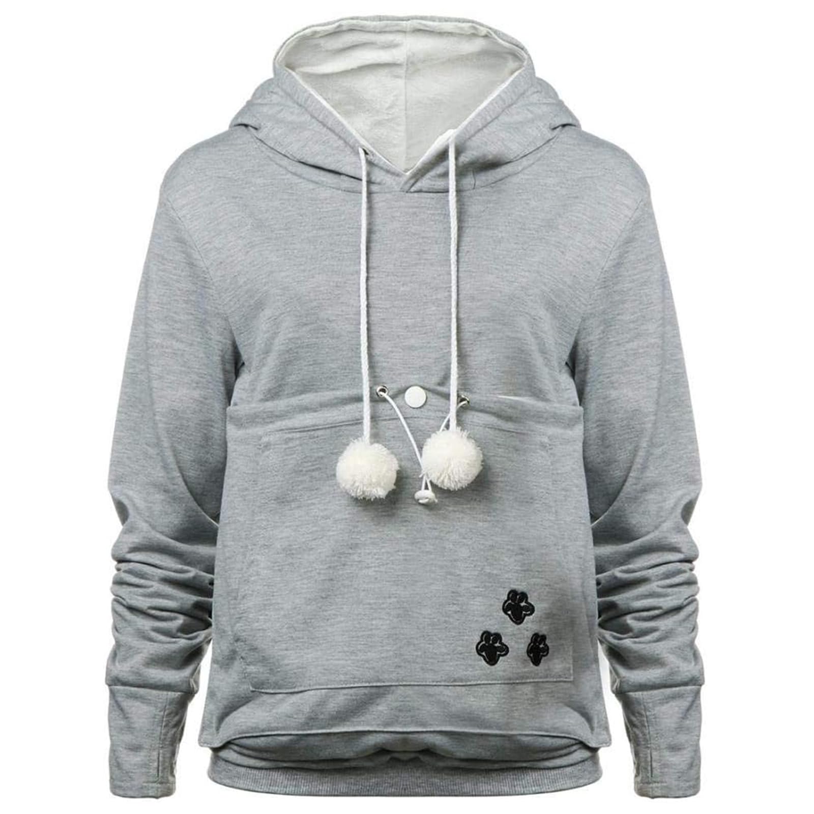 YYW Womens Pet Hoodie front pouch gray enables hands-free pet comfort.