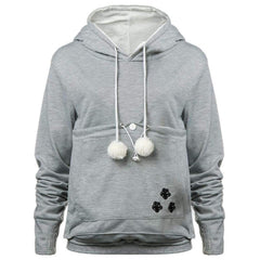 YYW Womens Pet Hoodie front pouch gray enables hands-free pet comfort.