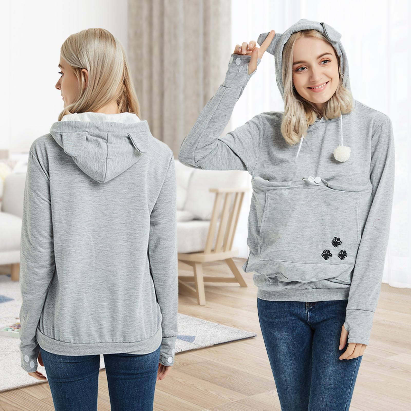 YYW Womens Pet Hoodie inside pouch snuggle for your pet.