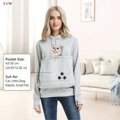 YYW Womens Pet Hoodie model wearing gray demonstrates cozy oversized style.