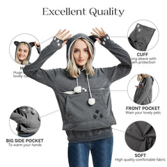 YYW hoodie pouch interaction showing secure pet carrier feature