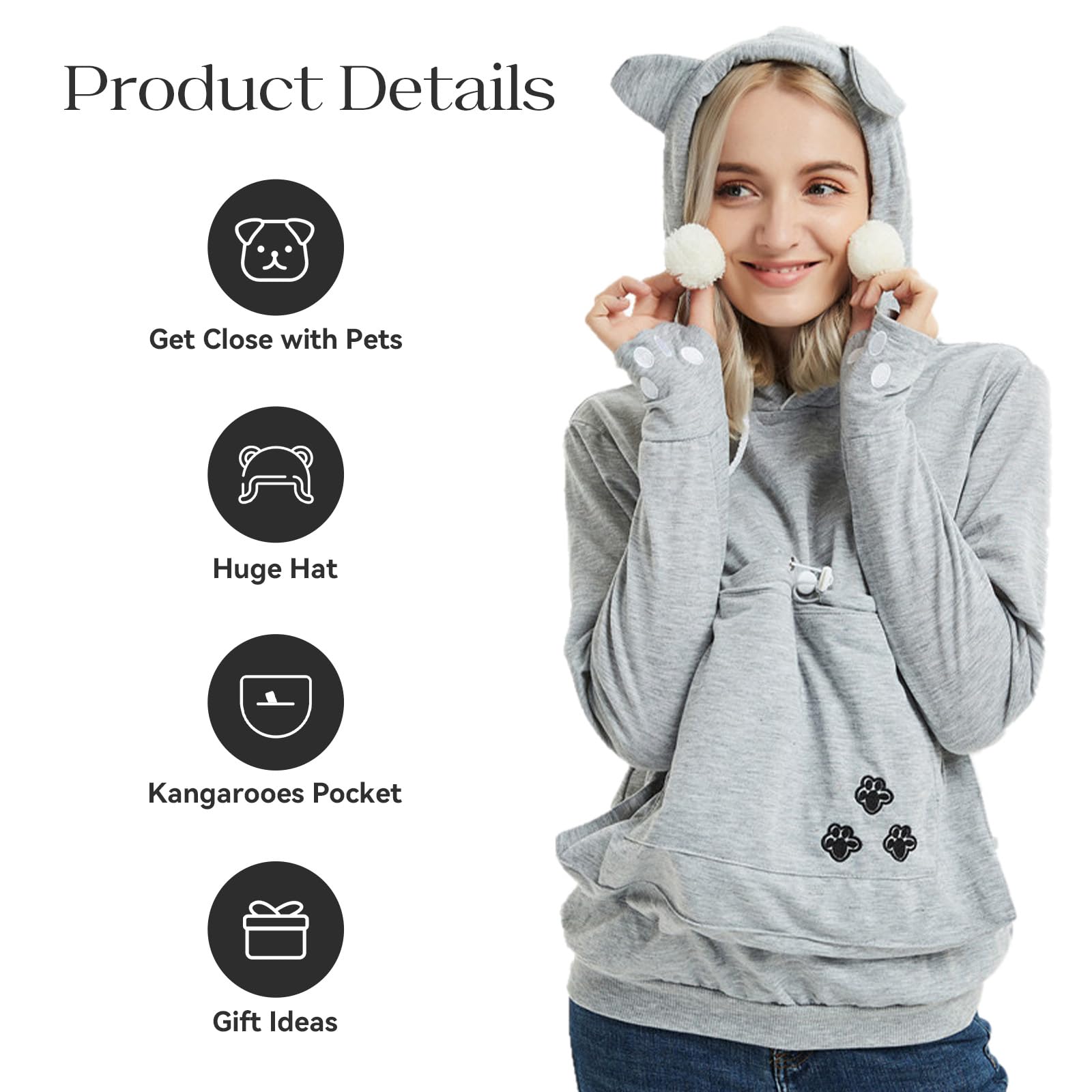 YYW Womens Pet Hoodie removable liner pocket simplifies washing and care.