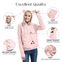 YYW pink hoodie front pocket detail highlighting large kangaroo pocket for essentials and pet space