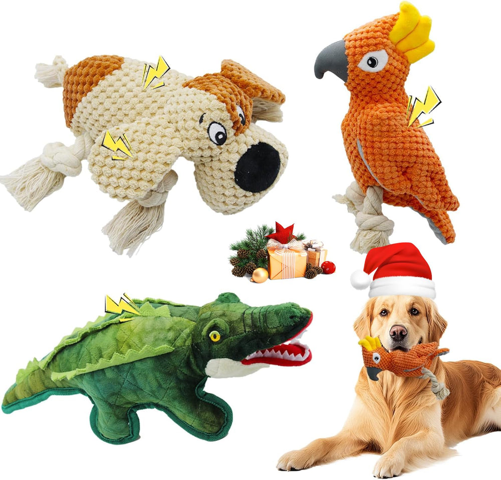 YZHDUXIU 3-pcs dog squeaky toys set front view for interactive play