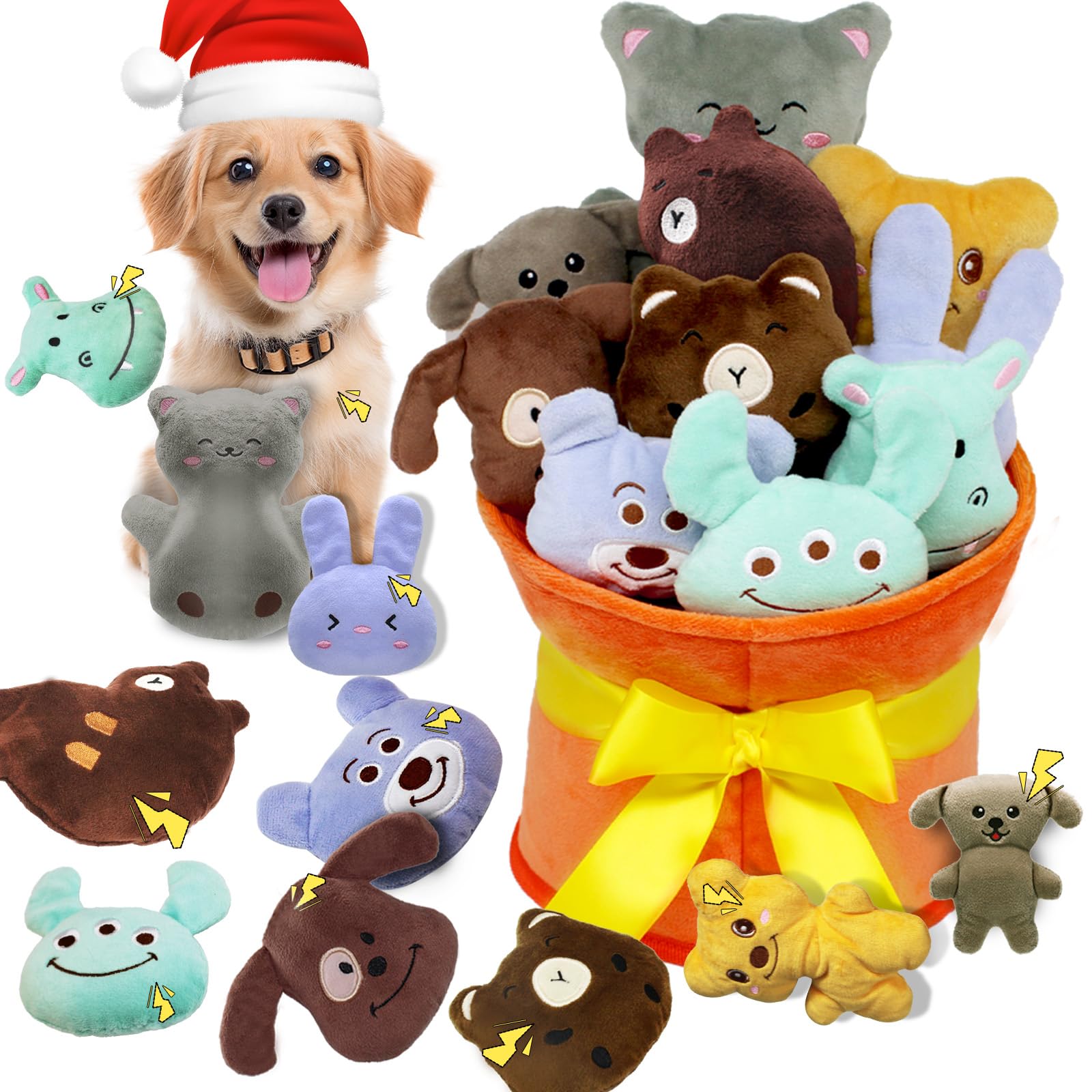 YZHDUXIU Christmas dog toys bouquet packaging shown as a gift-ready holiday display for small dogs