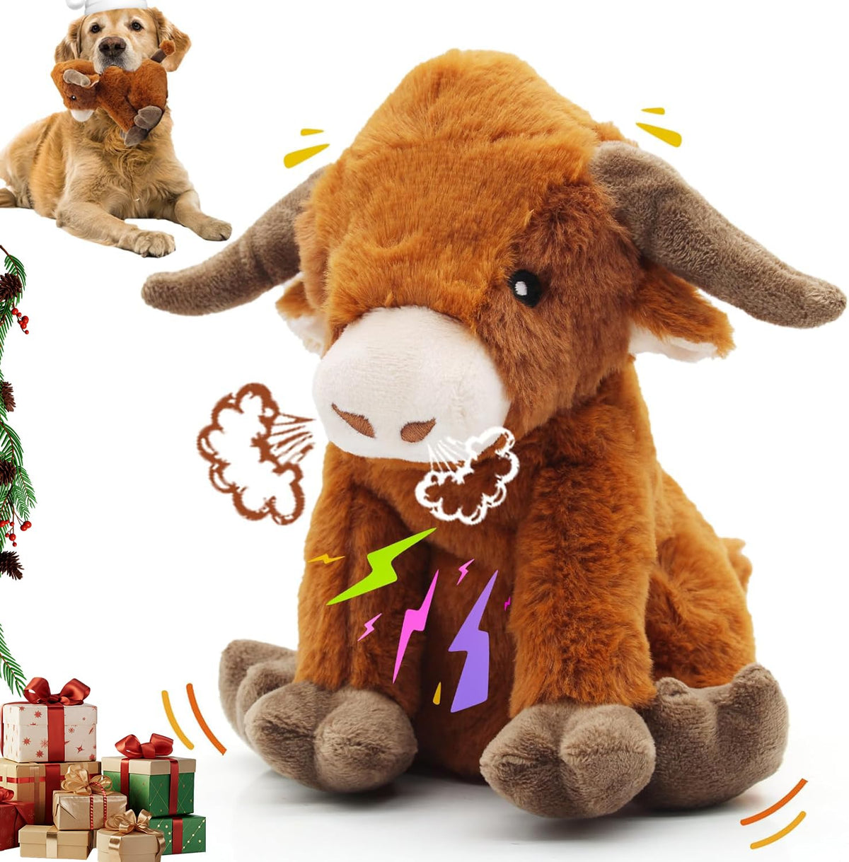 YZHDUXIU Highland Cow Toy front view for interactive play and visual appeal