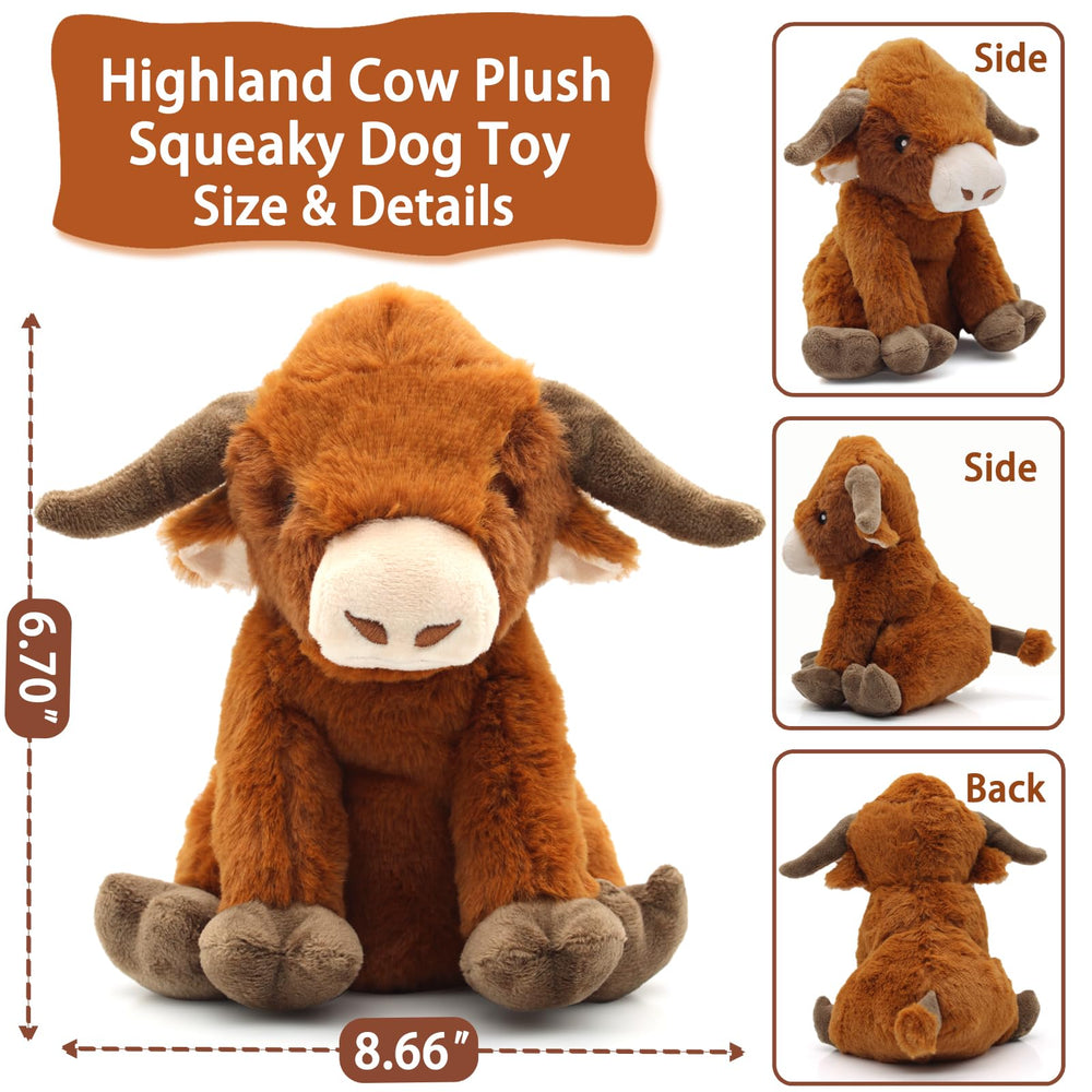 YZHDUXIU Highland Cow Toy materials closeup confirming durable, pet-safe cotton and plush