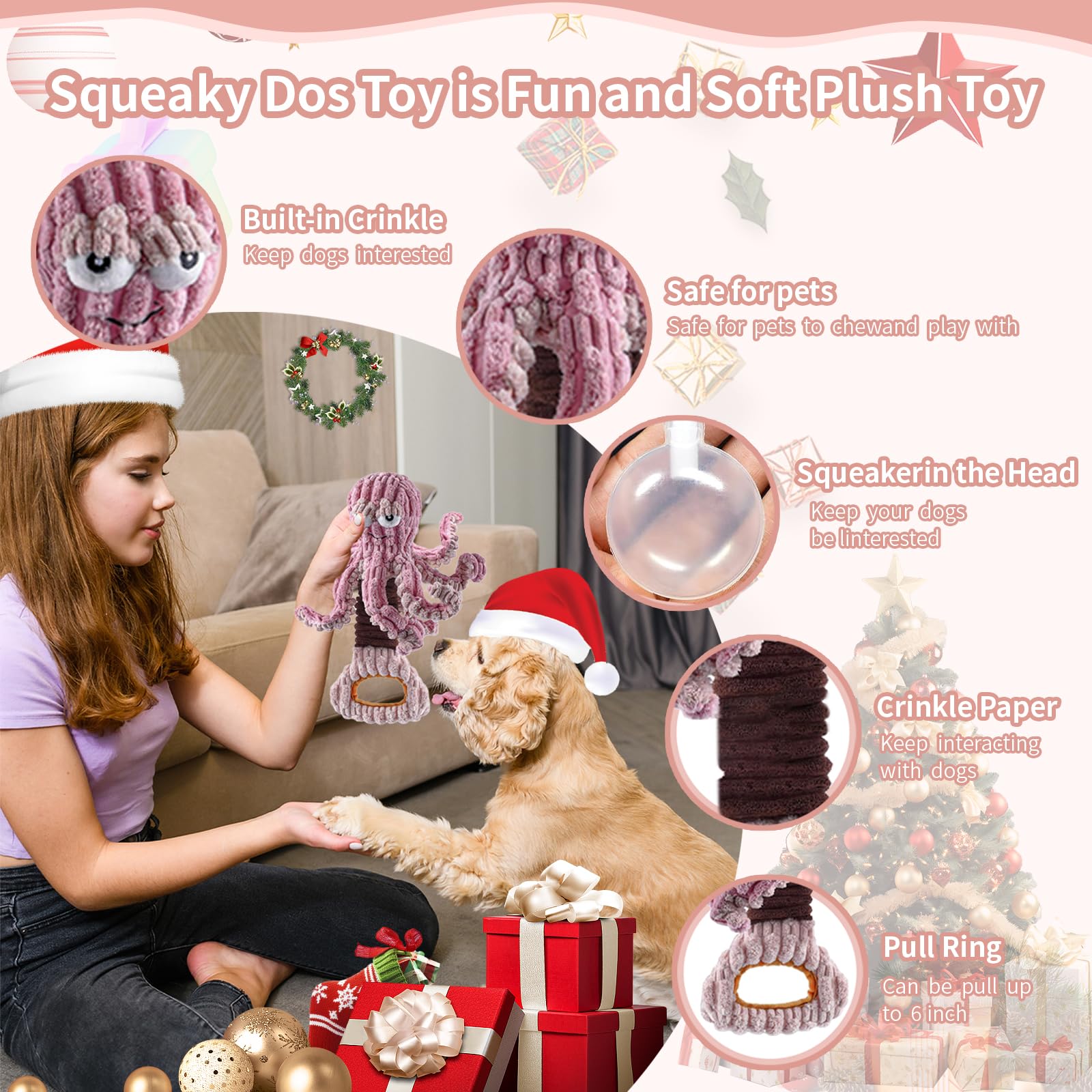 YZHDUXIU octopus toy with extendable spring belly for tug-of-war excitement.