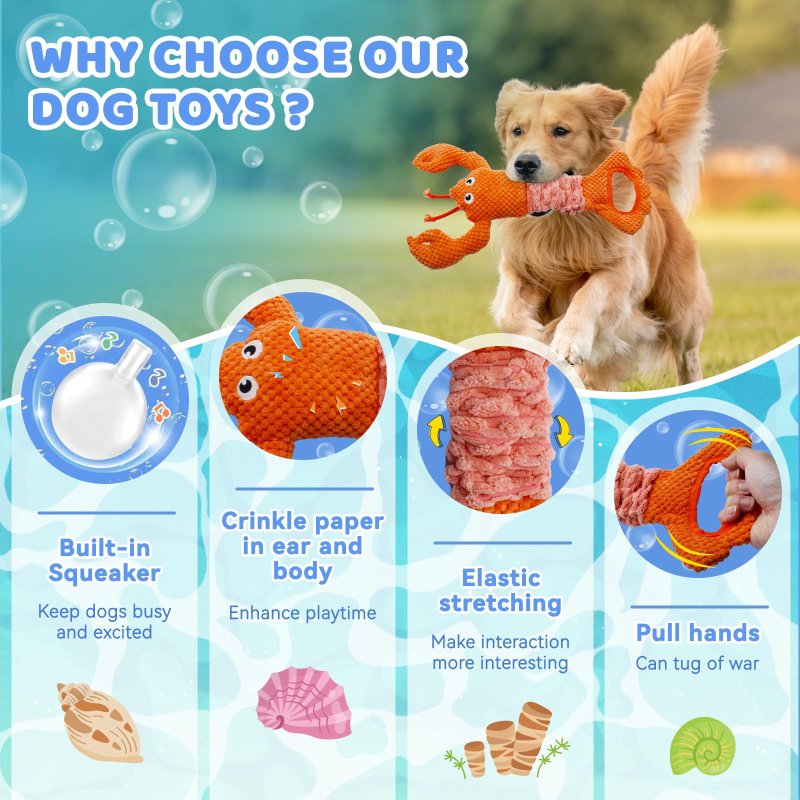 YZHDUXIU Tug of War Dog Toy lobster antennae—textured feel during play.
