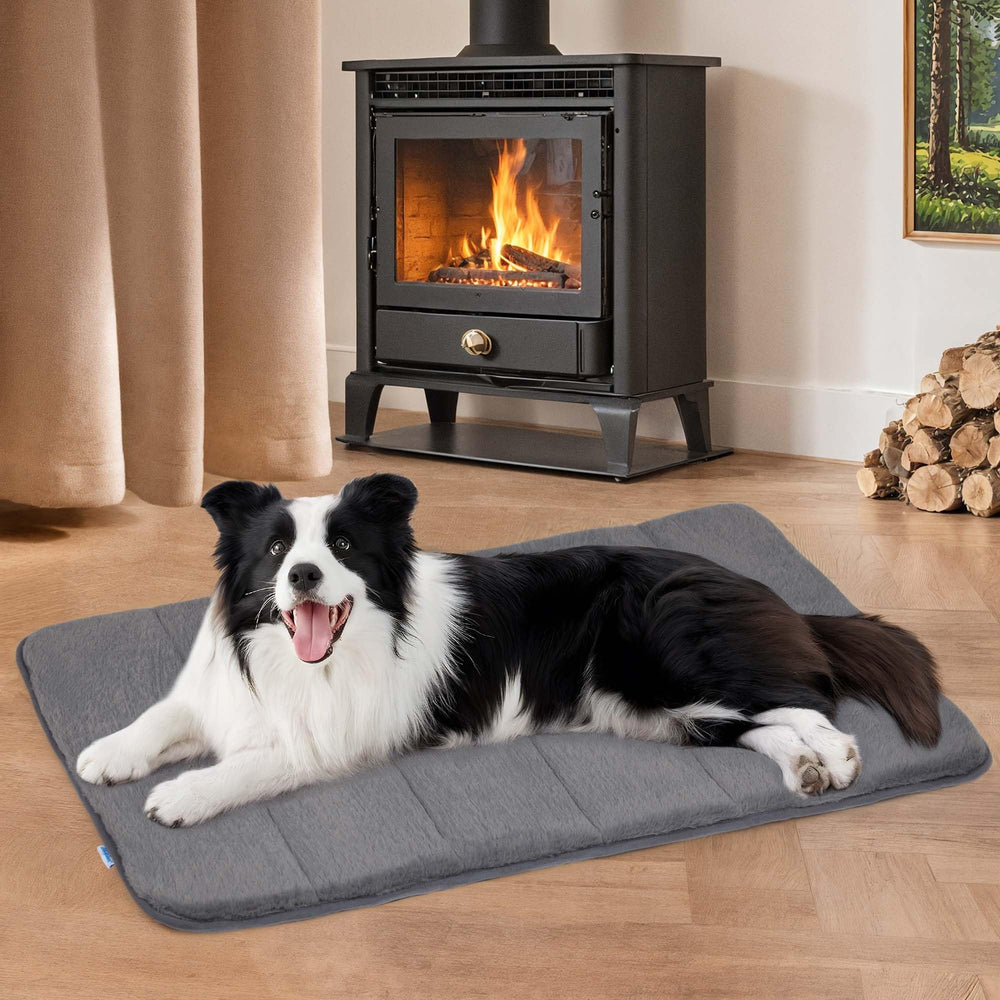 ZAKAPAWS grey dog bed on floor emphasizes versatile, cozy resting spot.