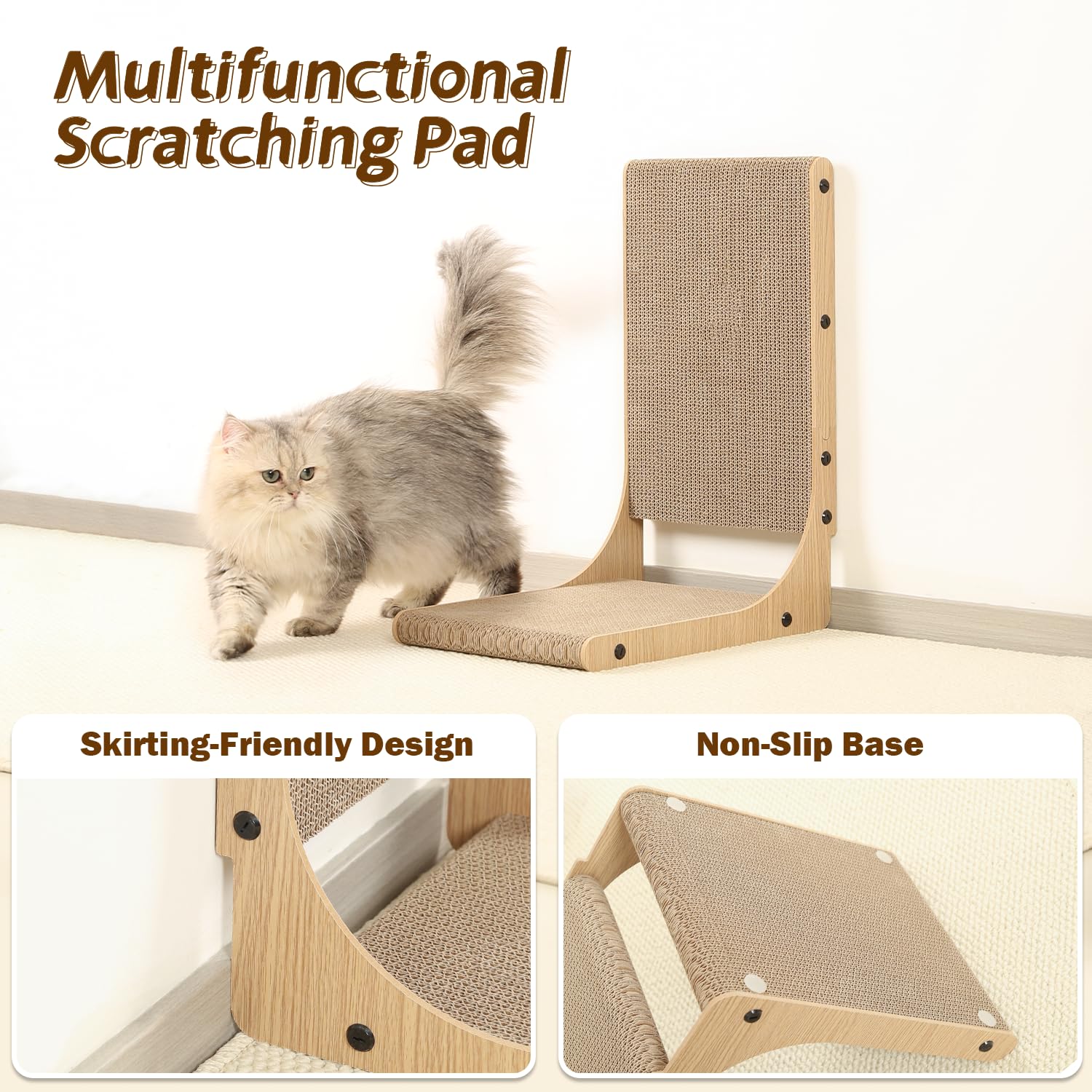 Zakkart 2-Pack cat scratching board in-use displays indoor cats enjoying a vertical scratch.