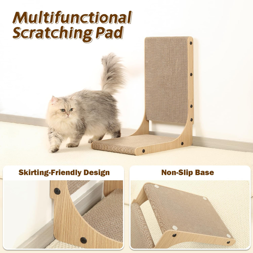 Zakkart 2-Pack cat scratching board in-use displays indoor cats enjoying a vertical scratch.