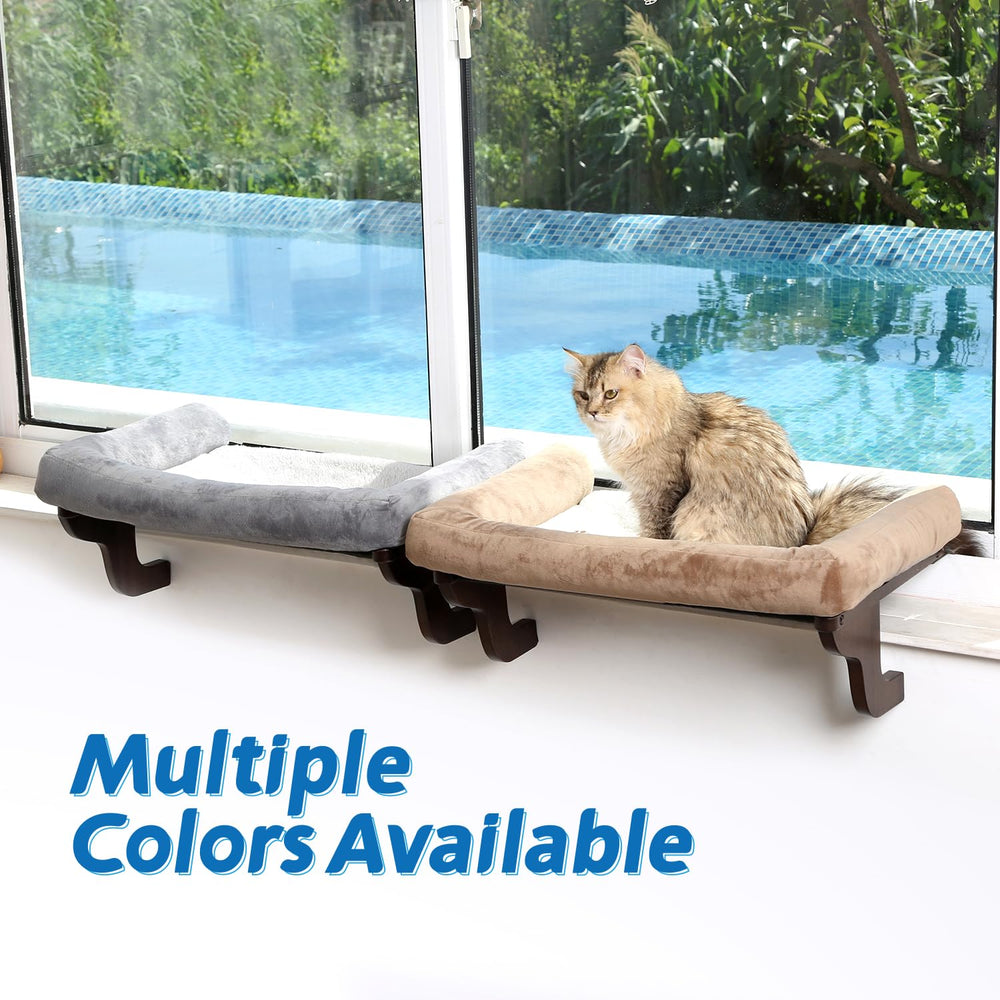 Zakkart Cat Window Perch wood frame closeup underscores sturdy, wobble-free design
