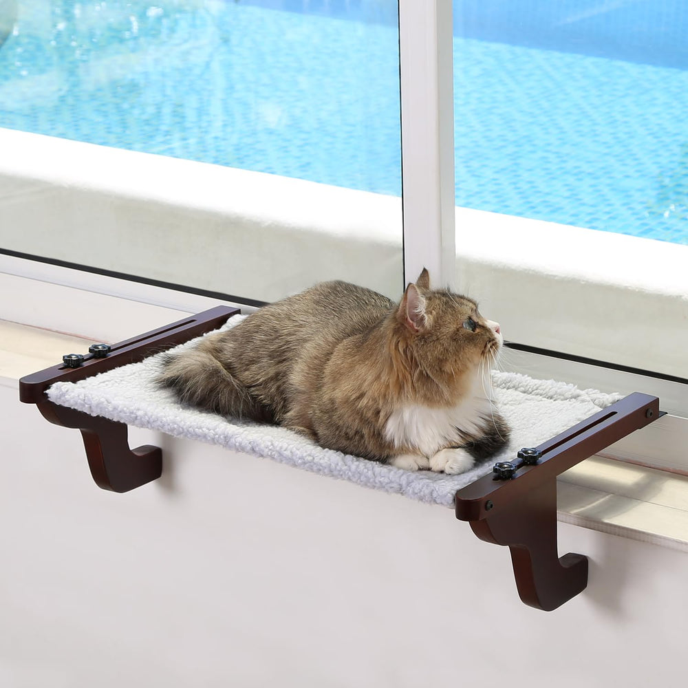 Zakkart Easy Seat cat perch wood frame closeup shows sturdy support up to 40 lbs.