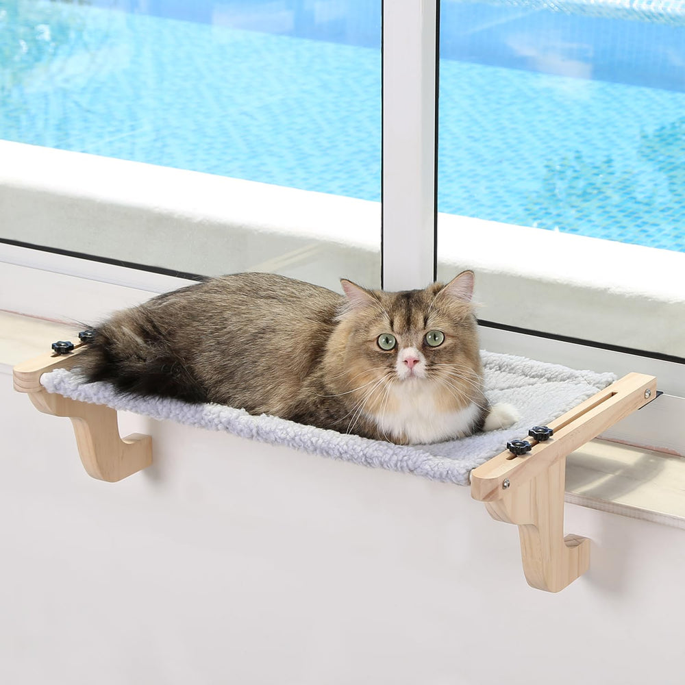 Zakkart Easy Seat window perch pine frame offers sturdy lounging.