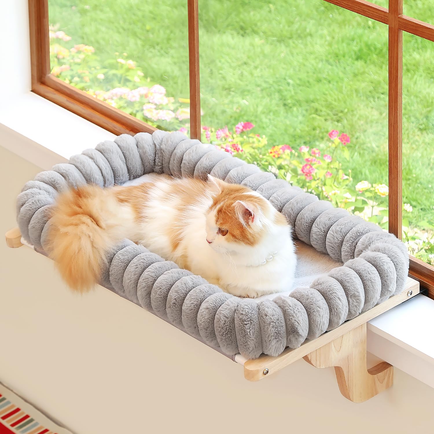 Zakkart SnugCloud cat perch window-sill view showcasing easy hook mounting for sunny naps