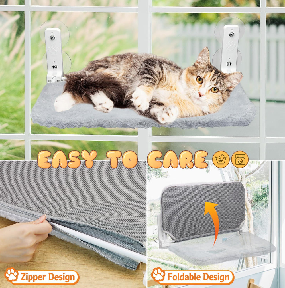 zalalova cat window perch reversible plush cover for warm cozy naps.