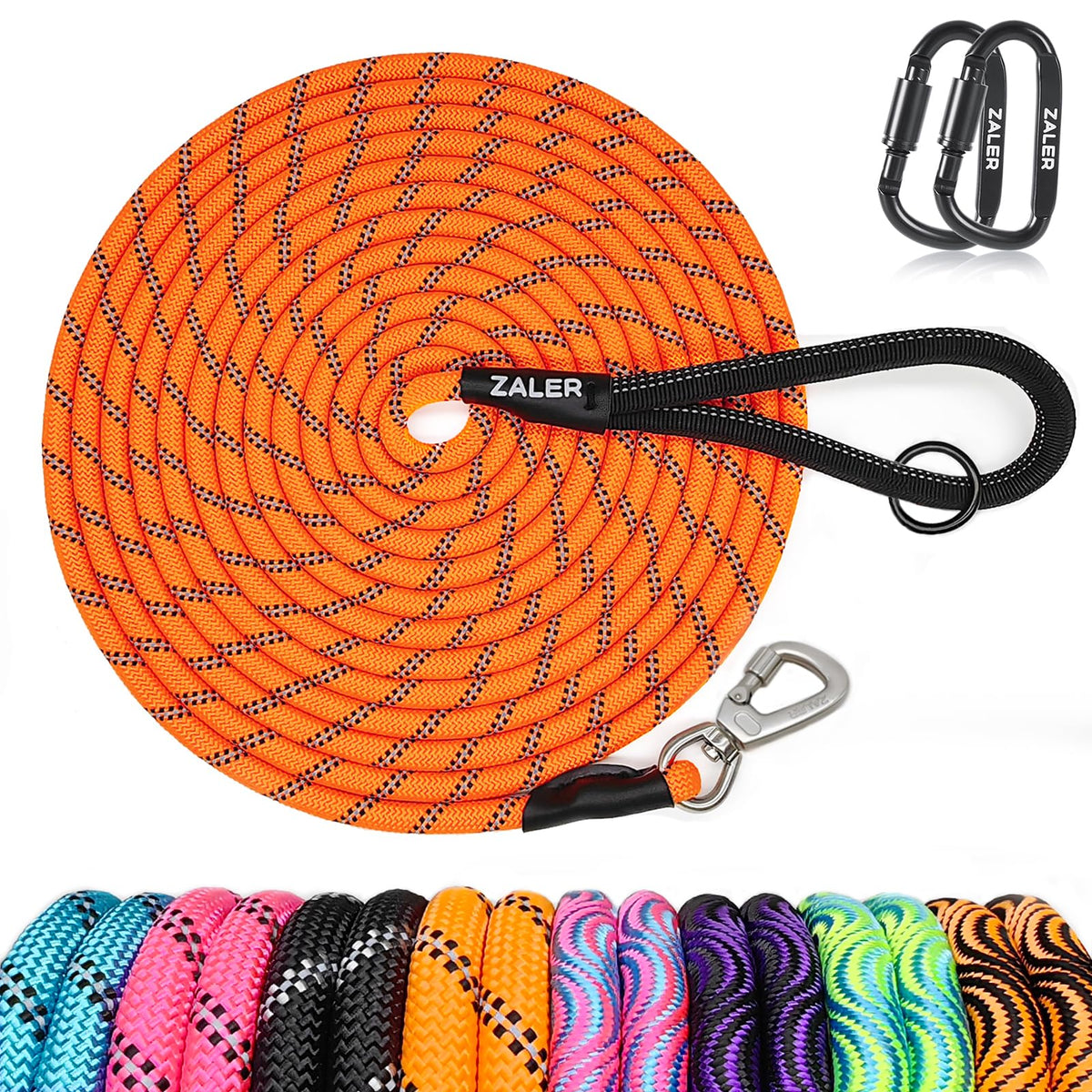 ZALER long dog leash 50ft orange demonstrates safety and control during training.