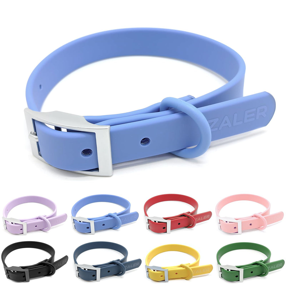 ZALER Waterproof Dog Collar Moonstone Blue, large size, demonstrates quick-clean convenience during outdoor adventures