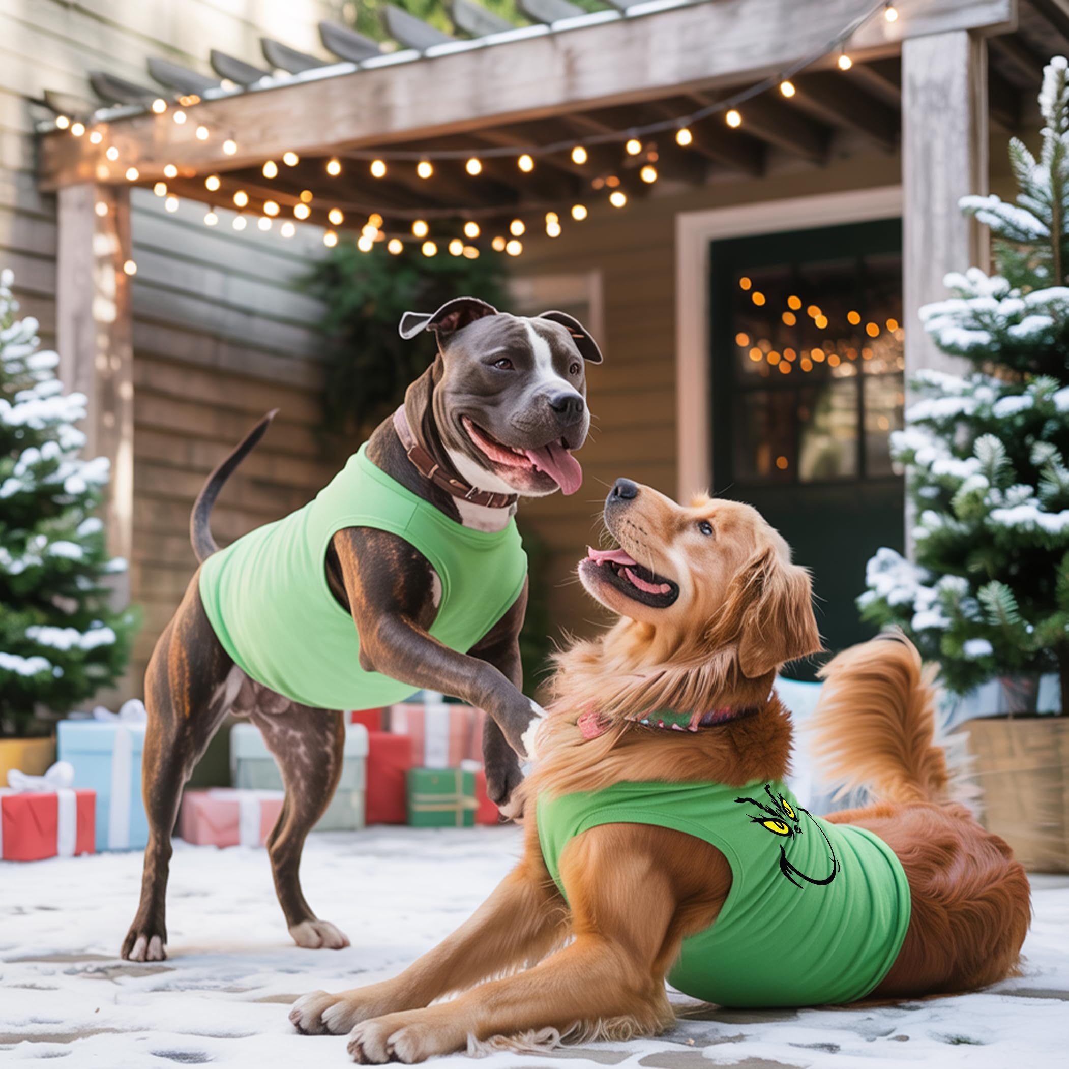 ZamouK dog Christmas outfit medium green worn during holiday gatherings.