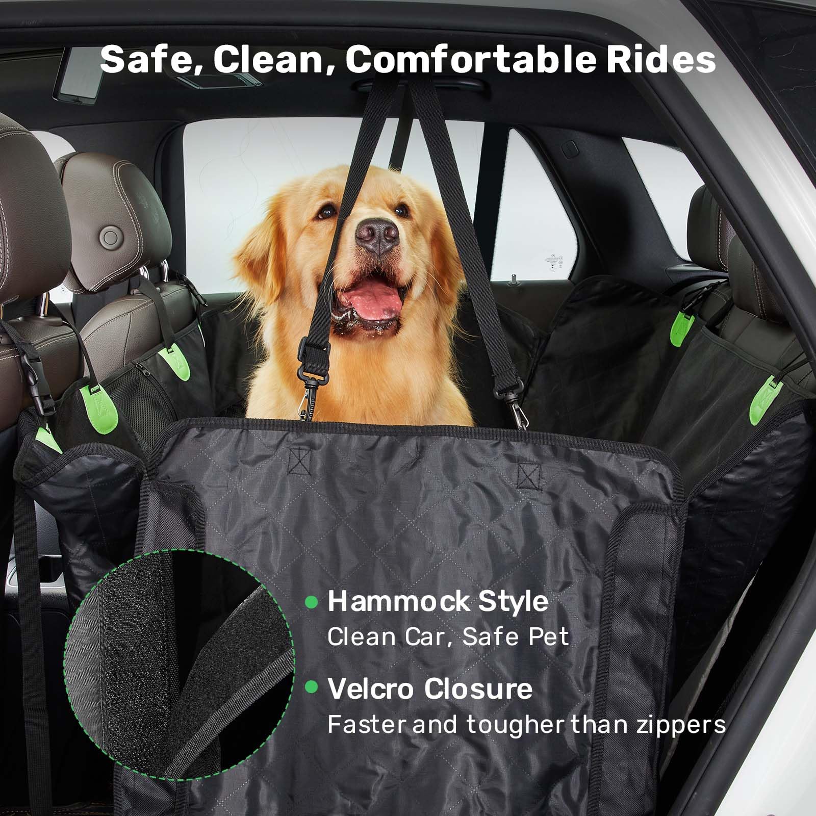 Zanch dog car seat cover 8-point attachment stabilizes pets and reduces slipping.