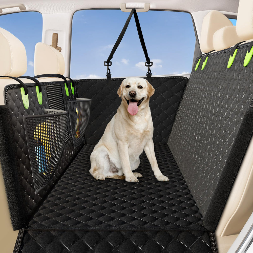 Zanch dog car seat cover main body protects back seat from fur and spills.