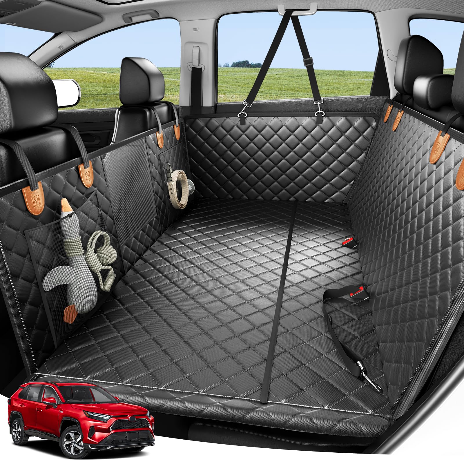 Zanch heavy-duty car seat cover backseat flat platform for large dogs, maximizing space.