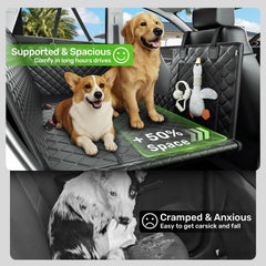 Zanch heavy-duty dog car seat cover extended hard base shows added space for large dogs