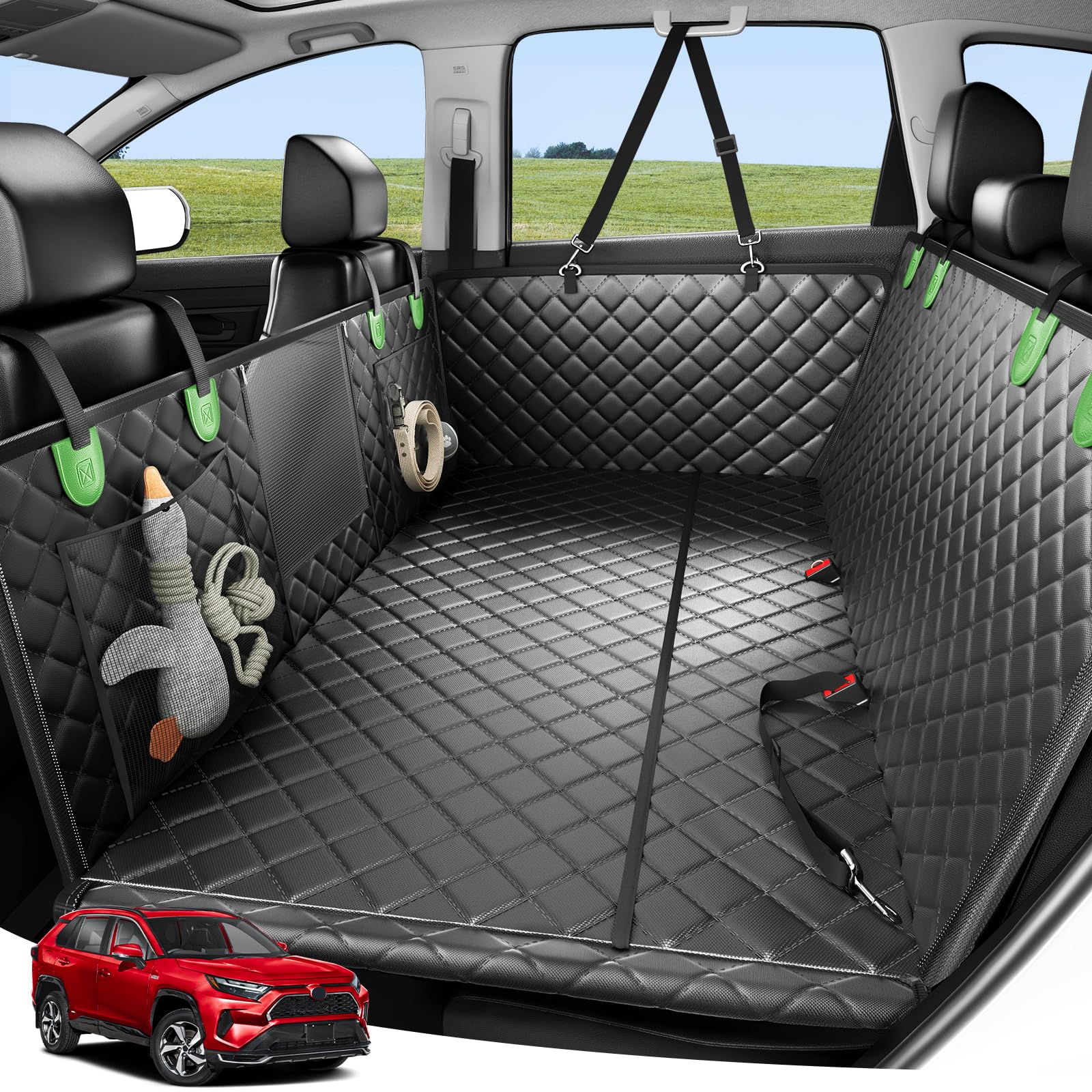 Zanch heavy-duty dog car seat cover front view protects seats during road trips