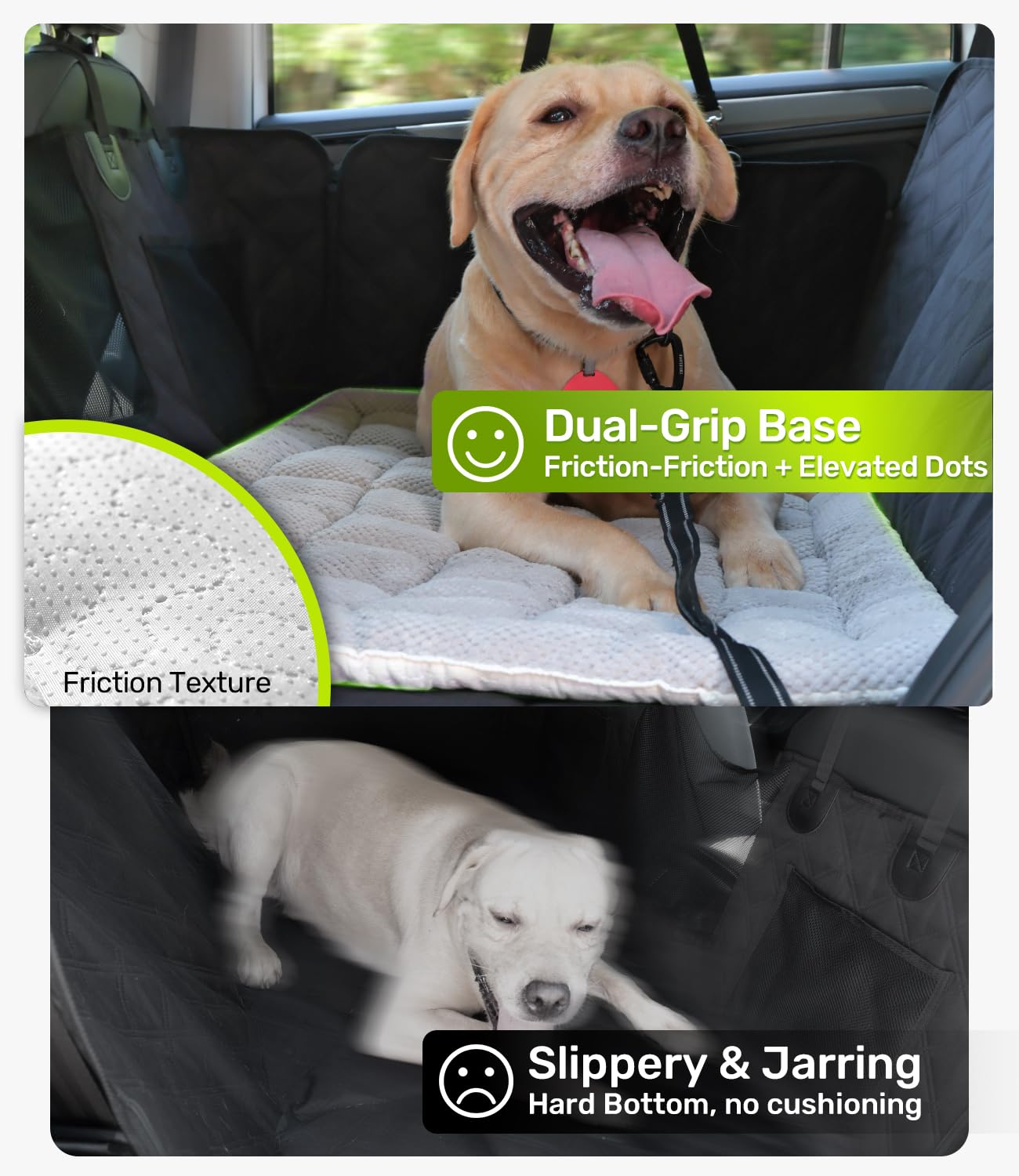 Zanch plush velvet dog bed offers cozy surface for long rides.