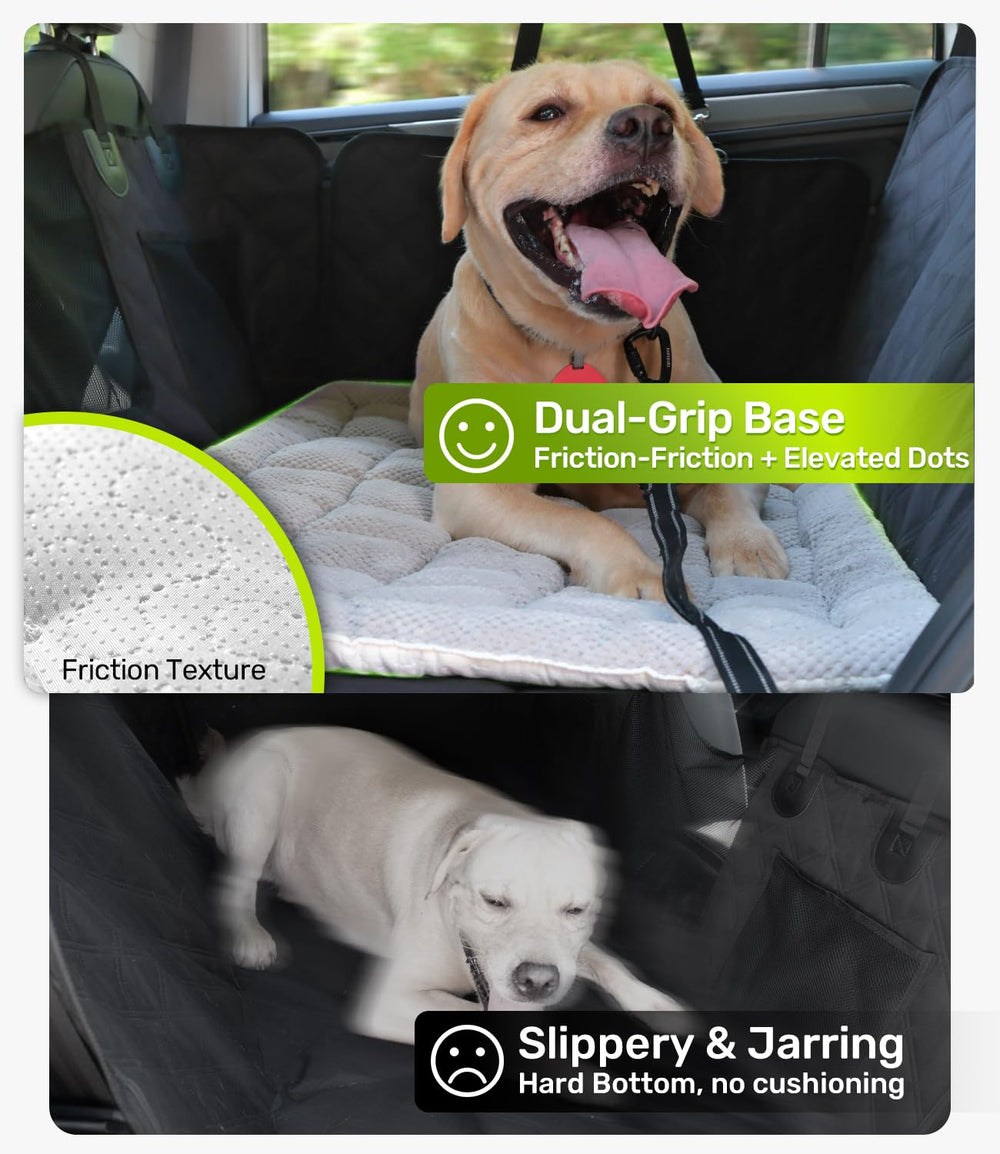 Zanch plush velvet dog bed offers cozy surface for long rides.