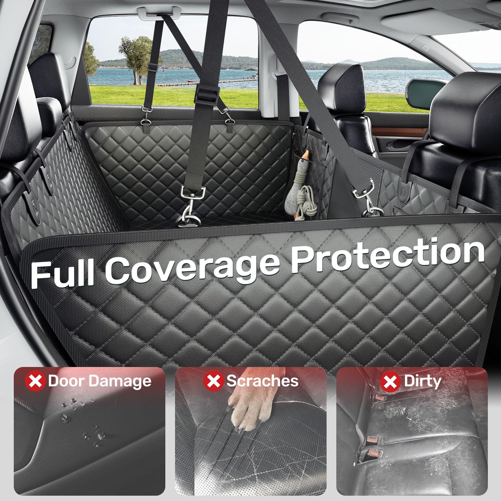 Zanch safety belt openings allow secure harnessing of dogs
